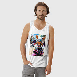 Майка мужская хлопок Руж из Somic едет на мотоцикле, цвет: белый — фото 2