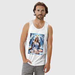 Майка мужская хлопок Девушка-ангел на снегу в лесу, цвет: белый — фото 2