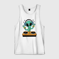 Майка мужская хлопок Диджей инопланетянин, цвет: белый