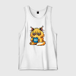 Майка мужская хлопок Уставший невыспавшийся кот, цвет: белый