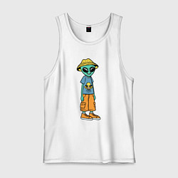 Майка мужская хлопок Инопланетянин в шляпе, цвет: белый