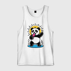 Майка мужская хлопок Панда с мороженым в стиле комикса, цвет: белый