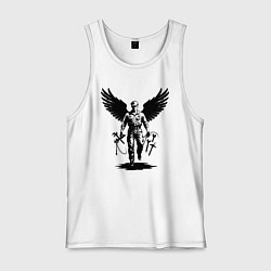Майка мужская хлопок Крылатый мастер с инструментами, цвет: белый