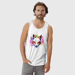 Майка мужская хлопок Лисица киберпанк, цвет: белый — фото 2