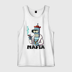 Майка мужская хлопок Бендер в шубе с сигарой - мафия, цвет: белый