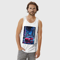 Майка мужская хлопок Вишневый спорткар по мокрой дороге, цвет: белый — фото 2