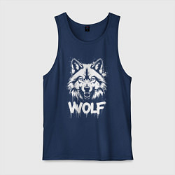 Майка мужская хлопок Яростный волк, цвет: тёмно-синий
