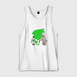 Майка мужская хлопок Белый медведь и пингвин раскрашивают зеленой краск, цвет: белый