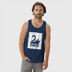 Майка мужская хлопок Лебедь в белом штрихе, цвет: тёмно-синий — фото 2