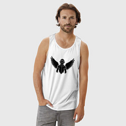 Майка мужская хлопок Черный авиатор с крыльями, цвет: белый — фото 2