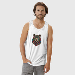 Майка мужская хлопок Портрет медведя этника, цвет: белый — фото 2