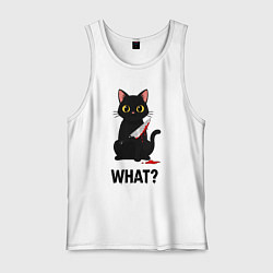 Майка мужская хлопок Черный котик с ножом, цвет: белый