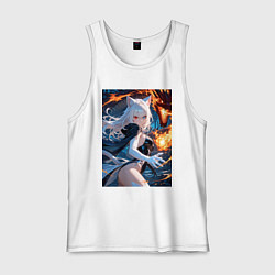 Майка мужская хлопок Кошка сражается с драконом, цвет: белый