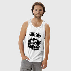 Майка мужская хлопок Ретро-Куба пальмы и автомобиль, цвет: белый — фото 2