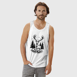 Майка мужская хлопок Олень в новогоднем лесу, цвет: белый — фото 2