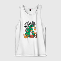 Майка мужская хлопок Merry catmas, цвет: белый