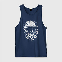 Майка мужская хлопок Шлем-маска в цветочном обрамлении, цвет: тёмно-синий