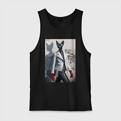 Майка мужская хлопок Cat girl Cornish Rex - ai art fantasy, цвет: черный