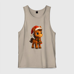 Майка мужская хлопок Новогодняя лошадка 2026, цвет: миндальный