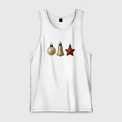 Майка мужская хлопок Ретро новогодние игрушки, цвет: белый