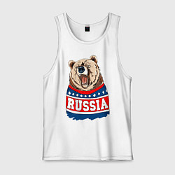 Майка мужская хлопок Made in Russia: медведь, цвет: белый