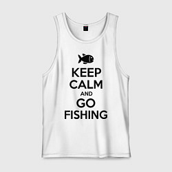 Майка мужская хлопок Keep Calm & Go fishing, цвет: белый