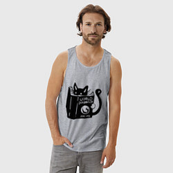 Майка мужская хлопок Кот с книгой, цвет: меланж — фото 2