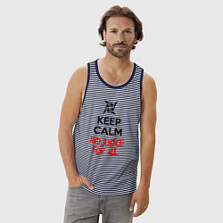 Майка мужская хлопок Keep Calm & Justice For All, цвет: синяя тельняшка — фото 2
