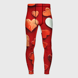 Тайтсы мужские Красные сердца на красном фоне, цвет: 3D-принт