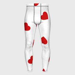 Тайтсы мужские Красные сердечки на белом, цвет: 3D-принт