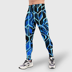 Тайтсы мужские Синие полосы на чёрном фоне, цвет: 3D-принт — фото 2