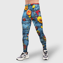 Тайтсы мужские Подсолнухи на джинсах, цвет: 3D-принт — фото 2