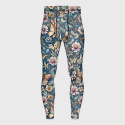 Тайтсы мужские Летний узор с цветами и бабочками, цвет: 3D-принт