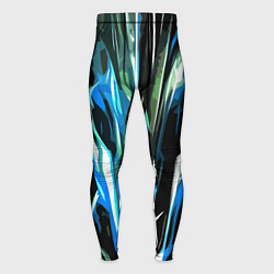 Тайтсы мужские Бело-синяя абстракция на чёрном фоне, цвет: 3D-принт