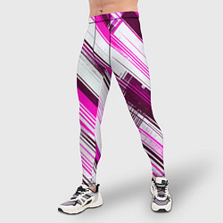 Тайтсы мужские Розовые диагональные полосы на белом фоне, цвет: 3D-принт — фото 2