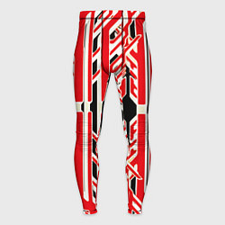 Тайтсы мужские Бело-красные техно полосы на чёрном фоне, цвет: 3D-принт