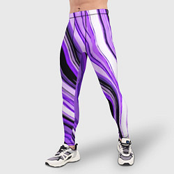 Тайтсы мужские Волнистые вертикальные чёрно-фиолетовые полосы, цвет: 3D-принт — фото 2