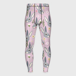 Тайтсы мужские Серый заяц с цветами, цвет: 3D-принт