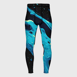Тайтсы мужские Синие волны краски на черном, цвет: 3D-принт