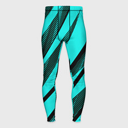 Мужские тайтсы Неоновый голубой с чёрным абстракция с полосами