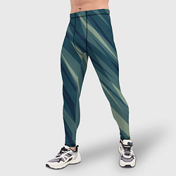 Тайтсы мужские Зеленовато-синий полосы, цвет: 3D-принт — фото 2