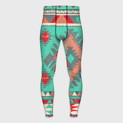 Тайтсы мужские Оранжево бирюзовый геометрический узор в стиле ацт, цвет: 3D-принт