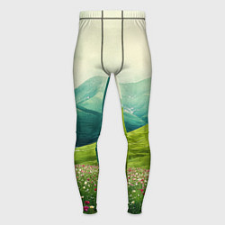 Мужские тайтсы Горы и поле с цветами - зеленый пейзаж