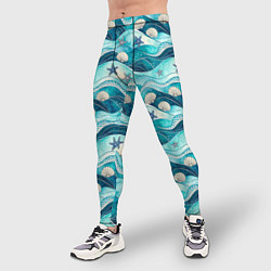 Тайтсы мужские Летний узор с ракушками и морскими звездами, цвет: 3D-принт — фото 2