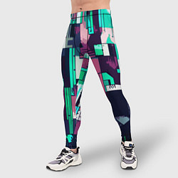 Тайтсы мужские Абстракция бирюзовый с розовым геометричный, цвет: 3D-принт — фото 2