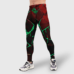 Тайтсы мужские Битые плиты тёмно-красный с зелёным, цвет: 3D-принт — фото 2