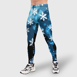 Тайтсы мужские Стилизованный паттерн со снежинками тёмно-синий, цвет: 3D-принт — фото 2