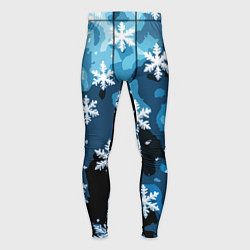 Тайтсы мужские Стилизованный паттерн со снежинками тёмно-синий, цвет: 3D-принт