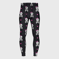 Тайтсы мужские Милый паттерн с черепами и сердцечками на черном ф, цвет: 3D-принт