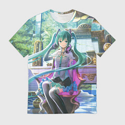 Футболка мужская Мика Хацуне в консерватории в наушниках, цвет: 3D-принт